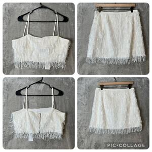 SAYLOR Pyper White Fringe Sequins Set Size Large Bridal Bachelorette New‎